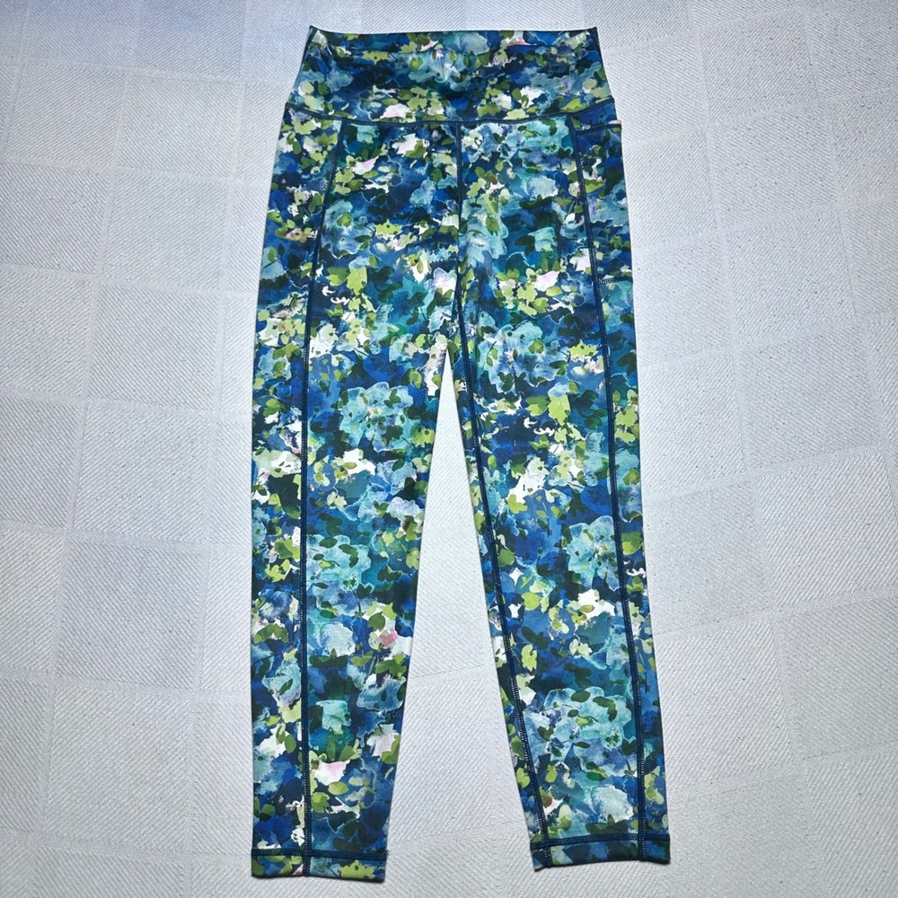 Sweaty Betty Super Sculpt Leggings Women Medium 7/8 Floral Watercolor Blue Green
